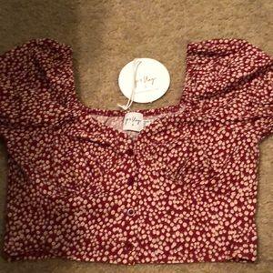 Red crop top with white flowers